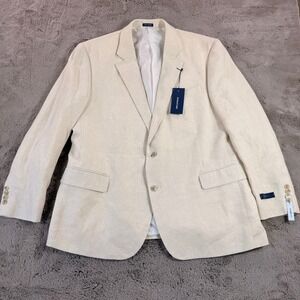 NWT Stafford‎ Signature Classic Fit Bone Linen Sport Coat Blazer Jacket 50 REG